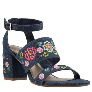 IMPO | Varick Denim Floral Stitched Sandals